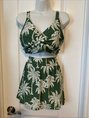 La Vie En Rose Green & White Palm Print Bikini Set